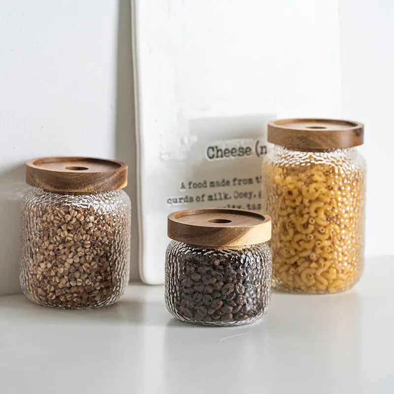 Charming Glass Airtight Canister with Rustic Wood Lid - Perfect for Kitchen Organization