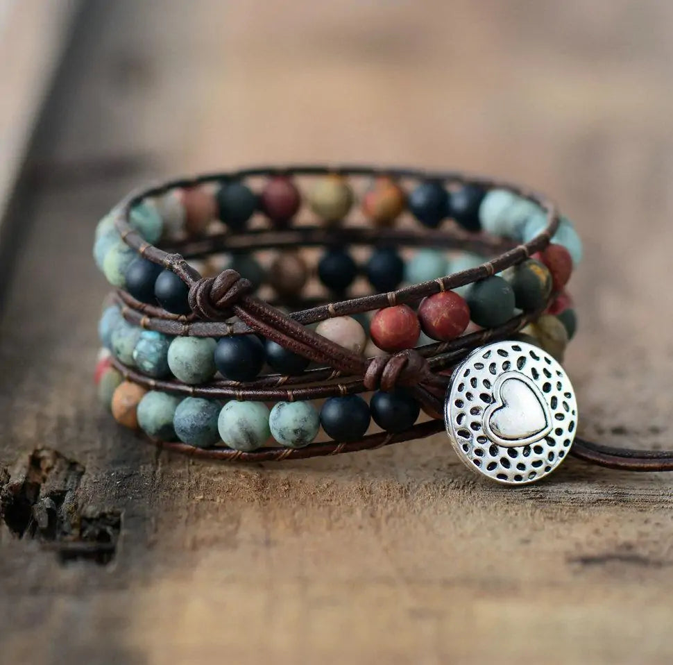 Jasper And Agate Boho Wrap Bracelet