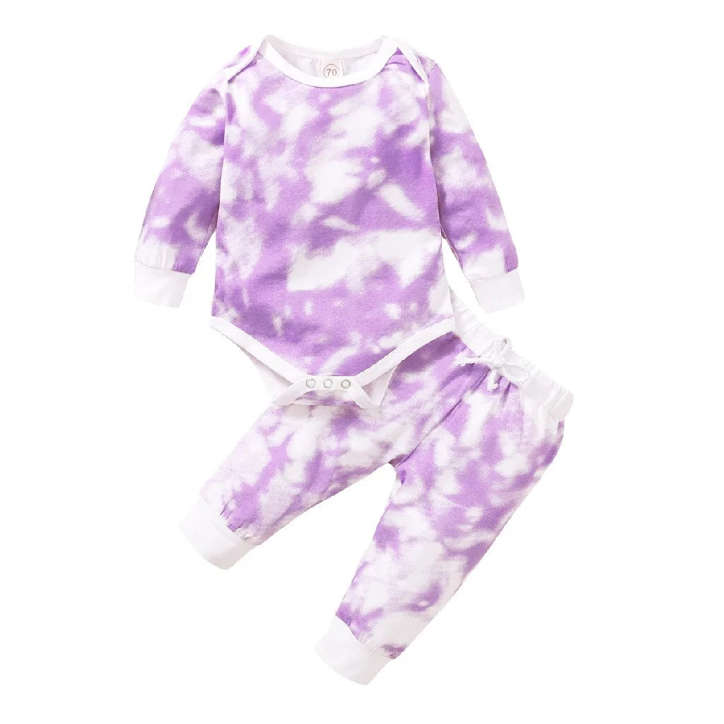 Tie Dye Baby Outfit Set for Boys & Girls – Long Sleeve Onesie & Drawstring Pants Set for Newborns & Toddlers