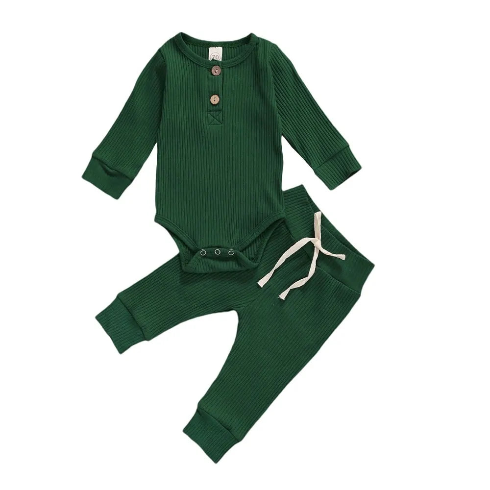 Cozy Baby Knit Long Sleeve Onesie & Pants Set – Soft Baby Bodysuit and Thermal or Ruffle Styles for Boys & Girls