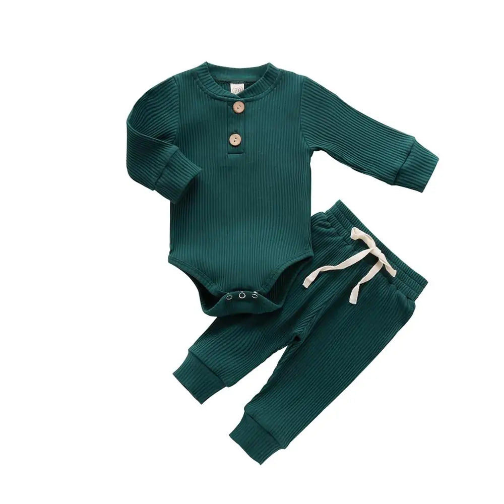 Cozy Baby Knit Long Sleeve Onesie & Pants Set – Soft Baby Bodysuit and Thermal or Ruffle Styles for Boys & Girls