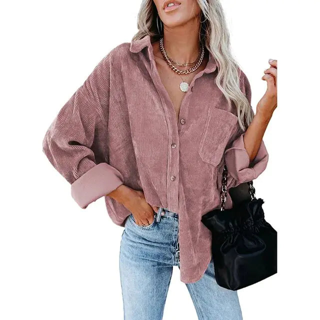 Women's Corduroy Button-Down Shirt for Autumn & Winter