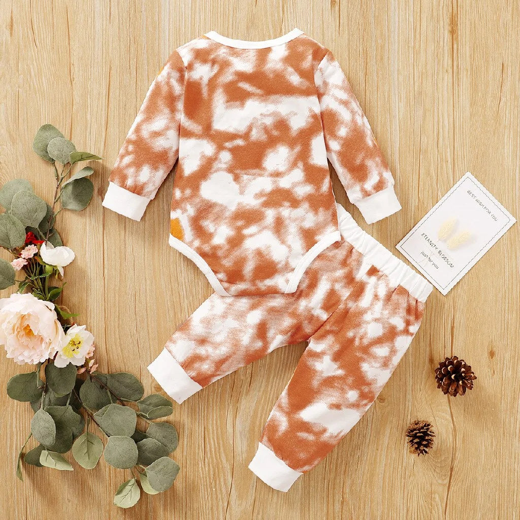 Tie Dye Baby Outfit Set for Boys & Girls – Long Sleeve Onesie & Drawstring Pants Set for Newborns & Toddlers