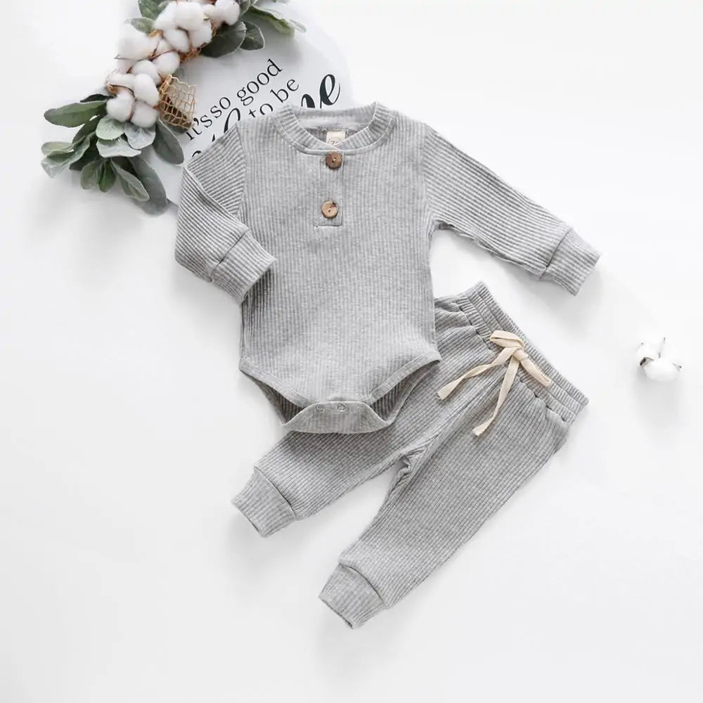 Cozy Baby Knit Long Sleeve Onesie & Pants Set – Soft Baby Bodysuit and Thermal or Ruffle Styles for Boys & Girls