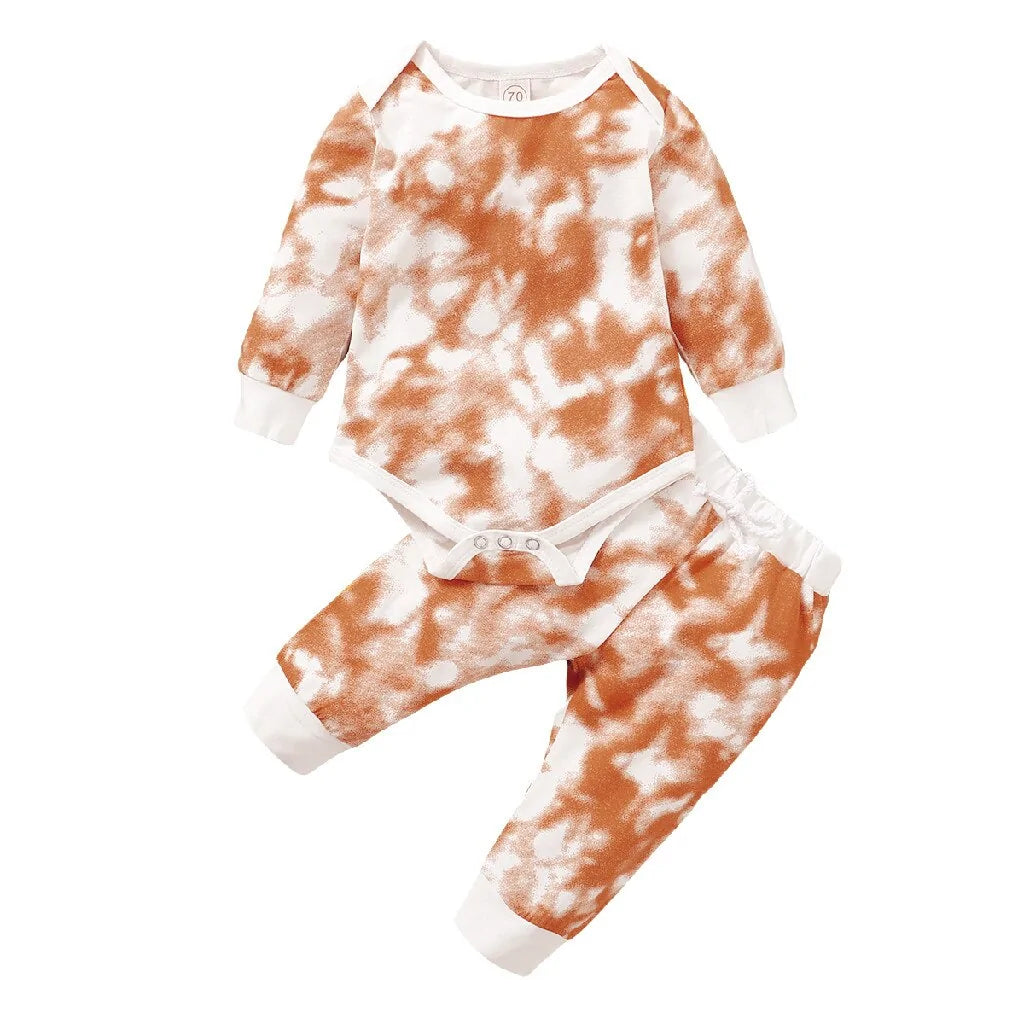 Tie Dye Baby Outfit Set for Boys & Girls – Long Sleeve Onesie & Drawstring Pants Set for Newborns & Toddlers