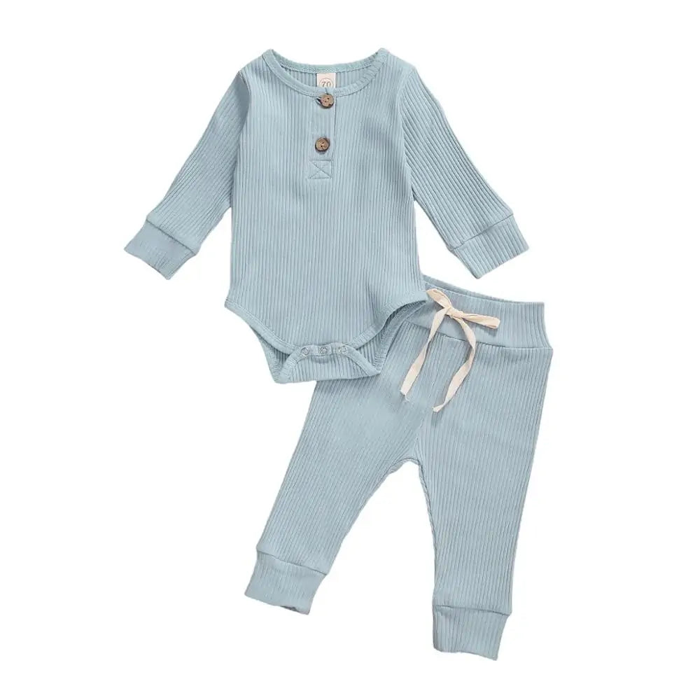 Cozy Baby Knit Long Sleeve Onesie & Pants Set – Soft Baby Bodysuit and Thermal or Ruffle Styles for Boys & Girls