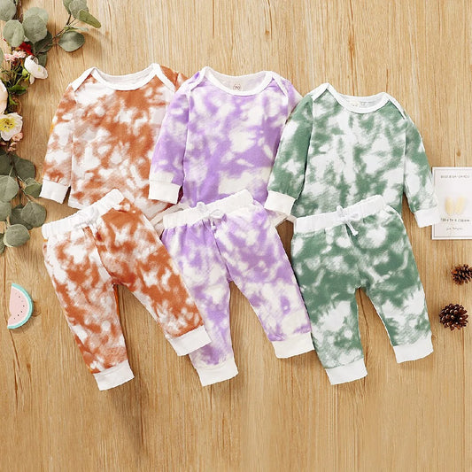 Tie Dye Baby Outfit Set for Boys & Girls – Long Sleeve Onesie & Drawstring Pants Set for Newborns & Toddlers