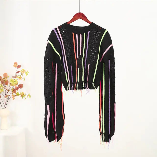 Vintage Cropped Fringed Tassel Sweater