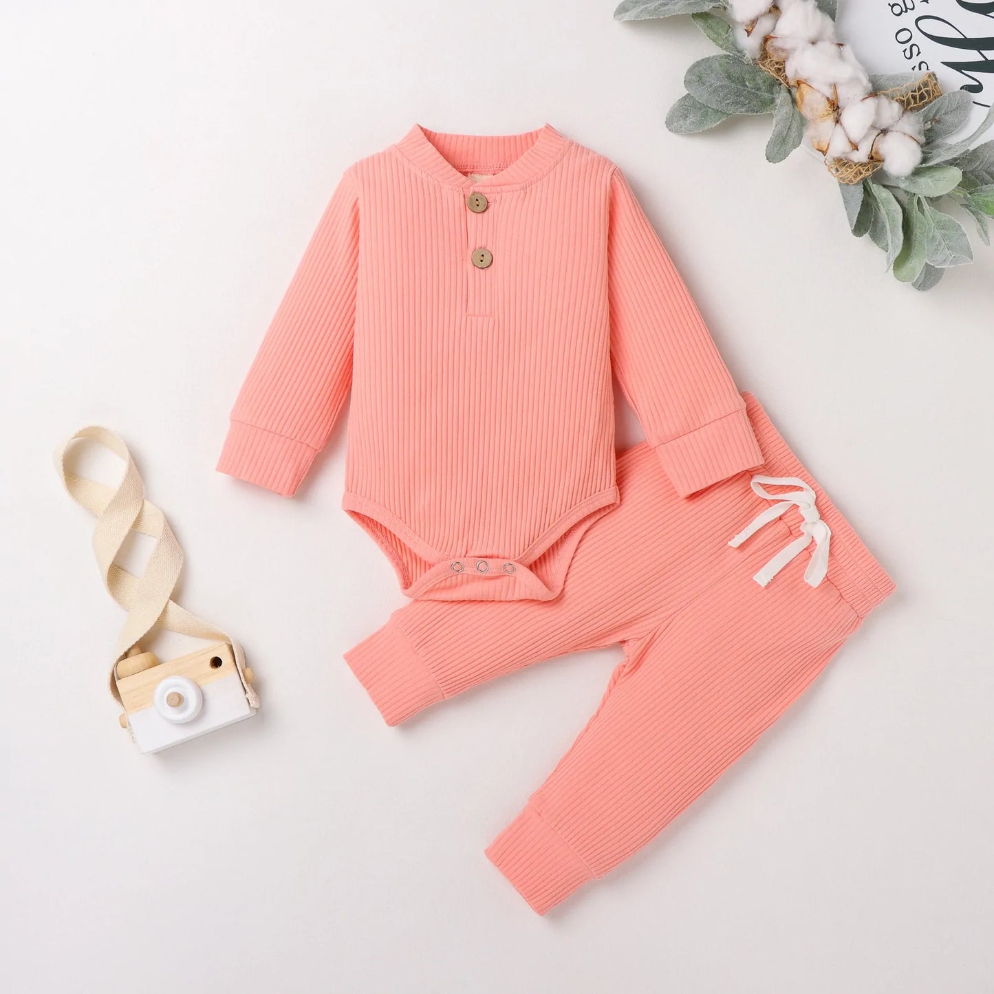 Cozy Baby Knit Long Sleeve Onesie & Pants Set – Soft Baby Bodysuit and Thermal or Ruffle Styles for Boys & Girls