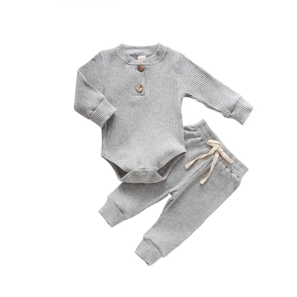 Cozy Baby Knit Long Sleeve Onesie & Pants Set – Soft Baby Bodysuit and Thermal or Ruffle Styles for Boys & Girls