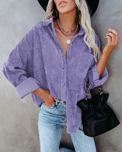 Women's Corduroy Button-Down Shirt for Autumn & Winter