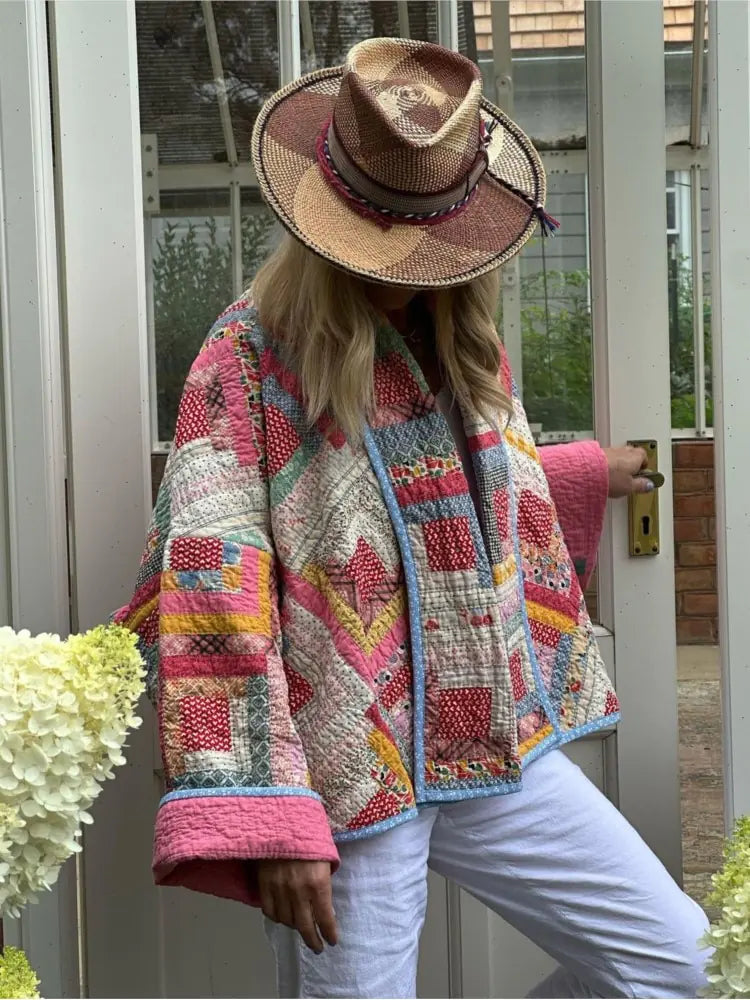 Vintage Print Patchwork Cotton Coat