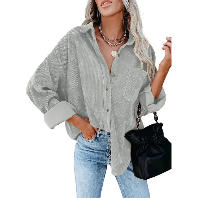 Women's Corduroy Button-Down Shirt for Autumn & Winter