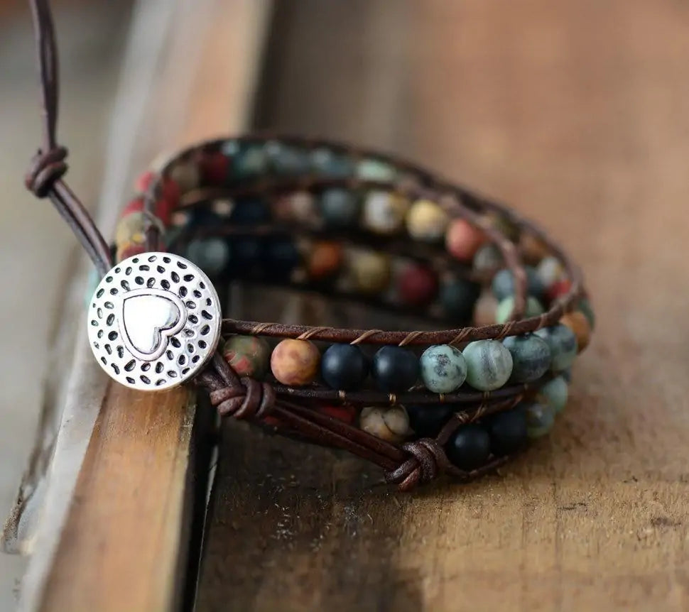 Jasper And Agate Boho Wrap Bracelet