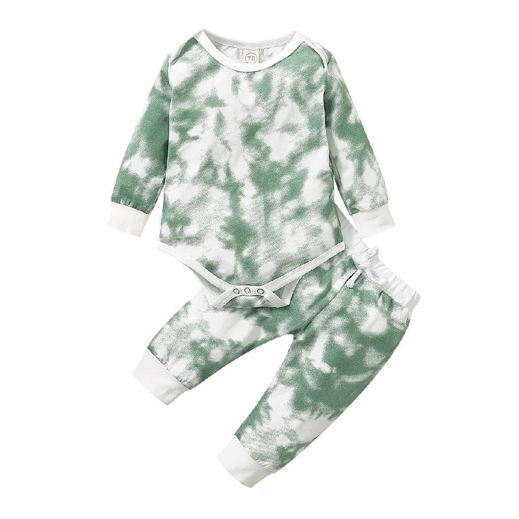 Tie Dye Baby Outfit Set for Boys & Girls – Long Sleeve Onesie & Drawstring Pants Set for Newborns & Toddlers