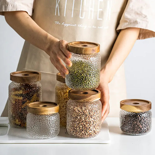 Charming Glass Airtight Canister with Rustic Wood Lid - Perfect for Kitchen Organization