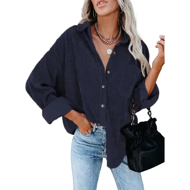 Women's Corduroy Button-Down Shirt for Autumn & Winter