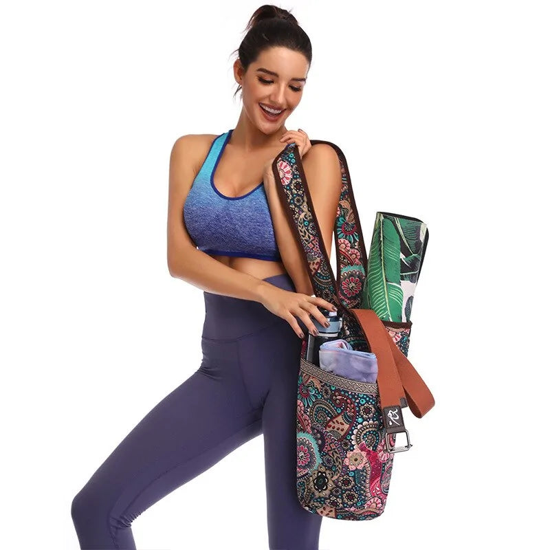 Patterned Yoga Mat Bag with Large Zipper Pocket