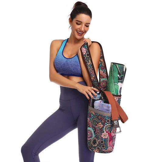 Patterned Yoga Mat Bag with Large Zipper Pocket