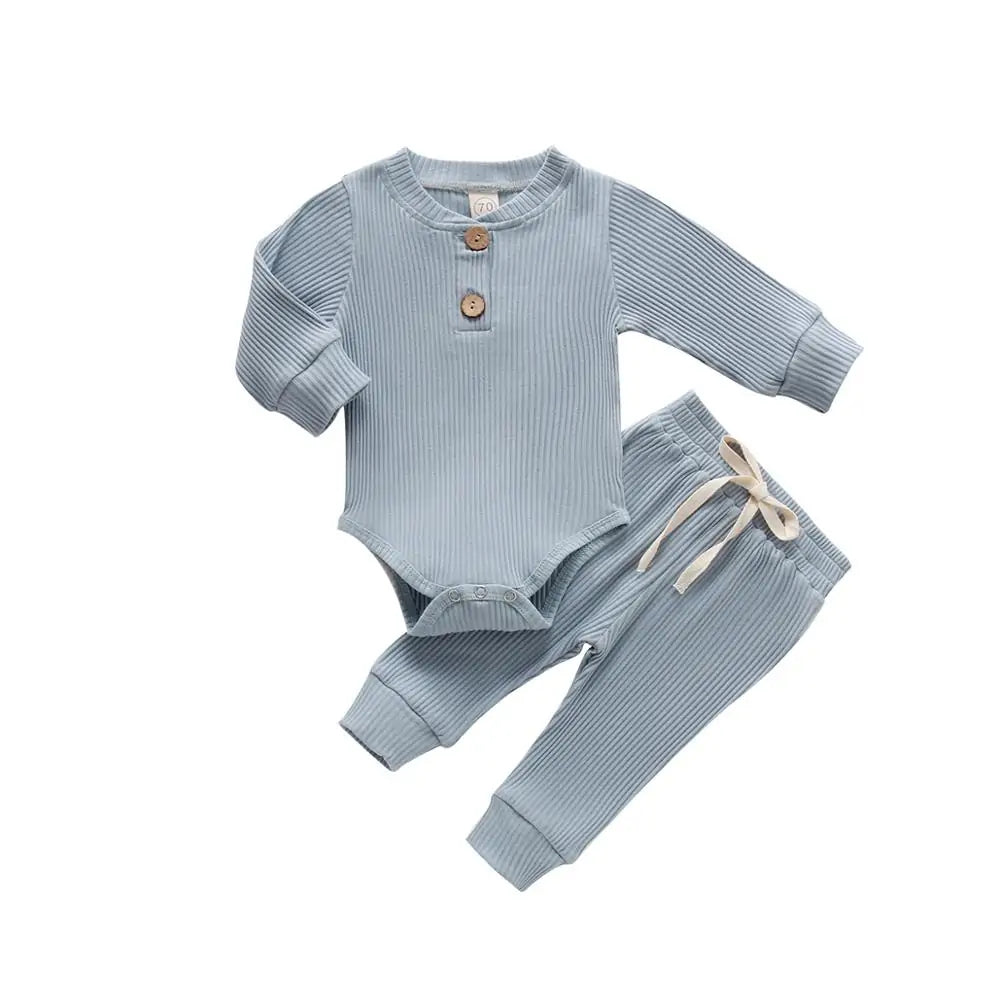 Cozy Baby Knit Long Sleeve Onesie & Pants Set – Soft Baby Bodysuit and Thermal or Ruffle Styles for Boys & Girls