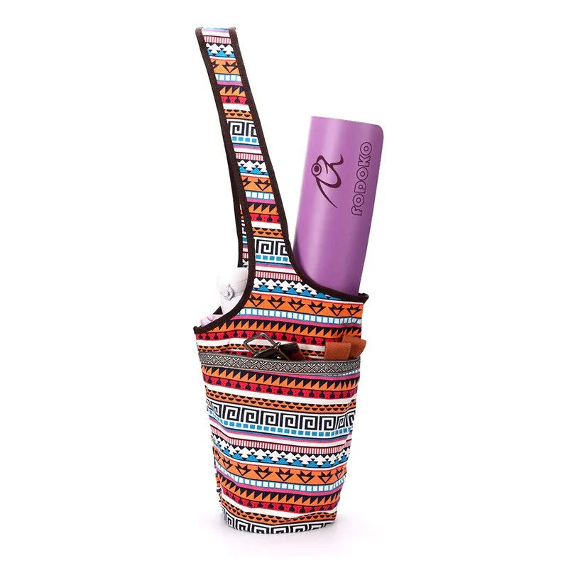 Patterned Yoga Mat Bag with Large Zipper Pocket