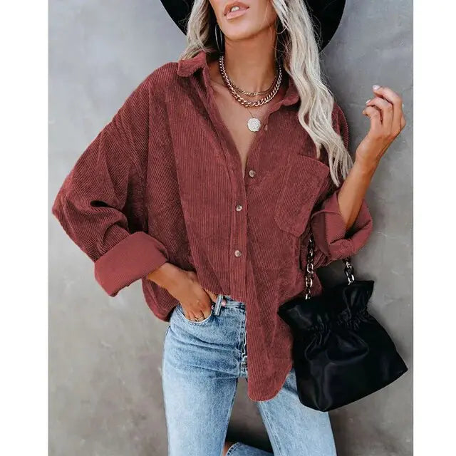 Women's Corduroy Button-Down Shirt for Autumn & Winter