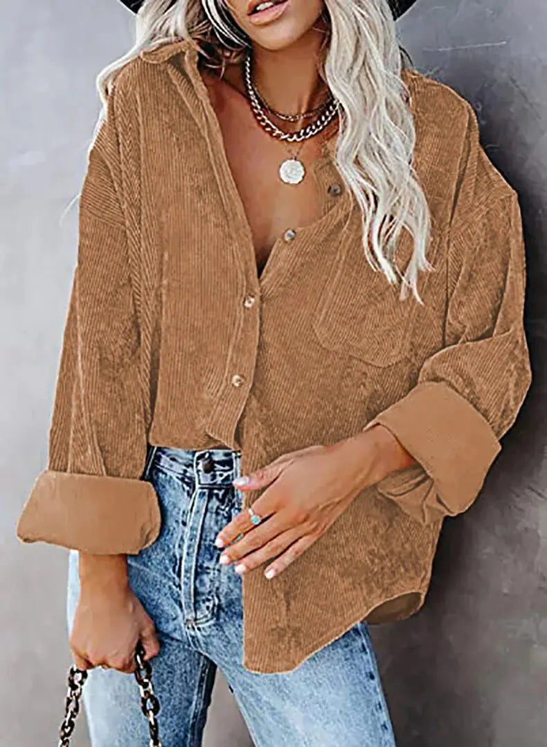 Women's Corduroy Button-Down Shirt for Autumn & Winter