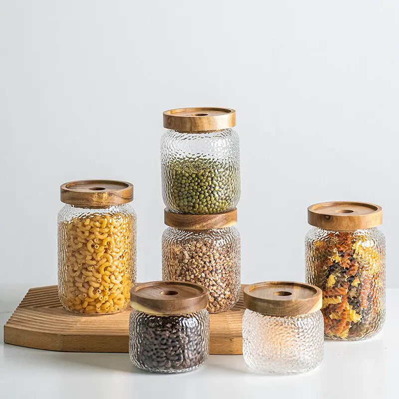 Charming Glass Airtight Canister with Rustic Wood Lid - Perfect for Kitchen Organization