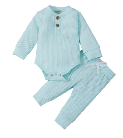 Cozy Baby Knit Long Sleeve Onesie & Pants Set – Soft Baby Bodysuit and Thermal or Ruffle Styles for Boys & Girls