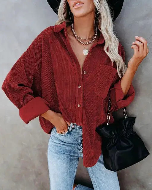 Women's Corduroy Button-Down Shirt for Autumn & Winter