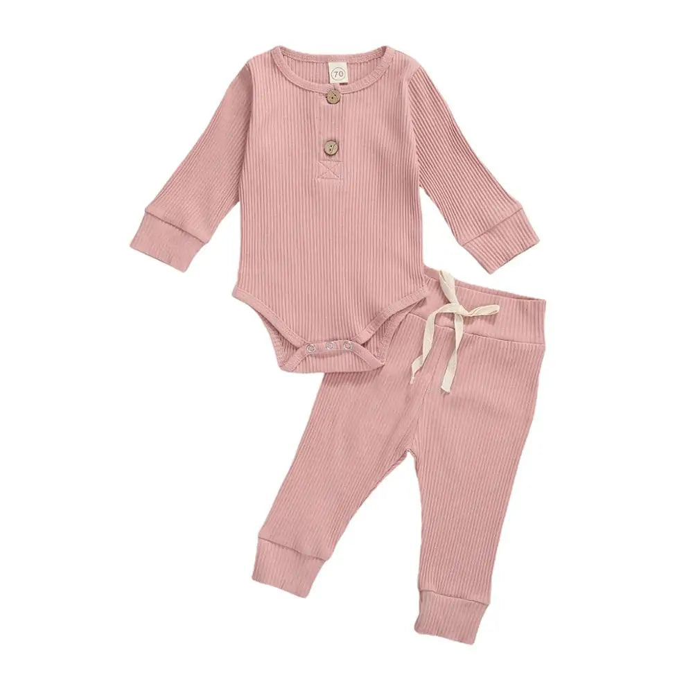 Cozy Baby Knit Long Sleeve Onesie & Pants Set – Soft Baby Bodysuit and Thermal or Ruffle Styles for Boys & Girls