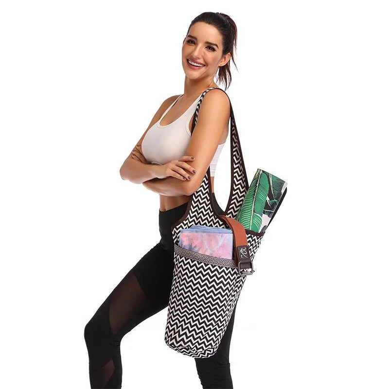 Patterned Yoga Mat Bag with Large Zipper Pocket