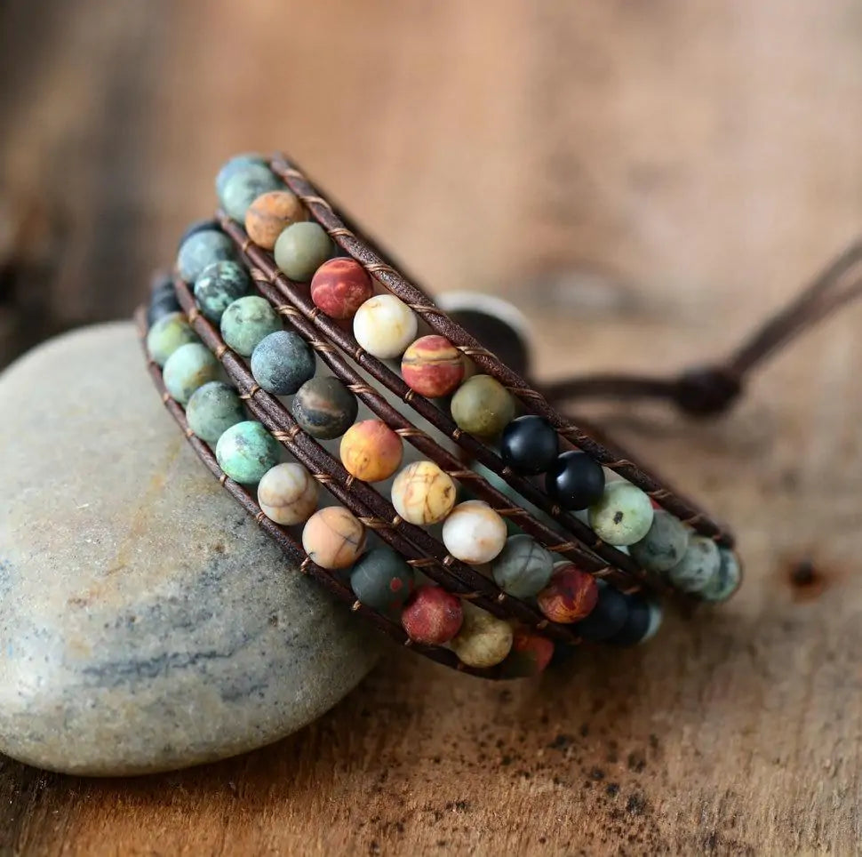 Jasper And Agate Boho Wrap Bracelet