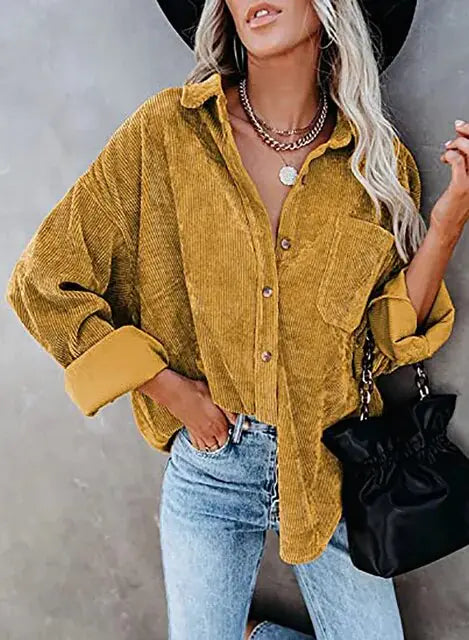 Women's Corduroy Button-Down Shirt for Autumn & Winter