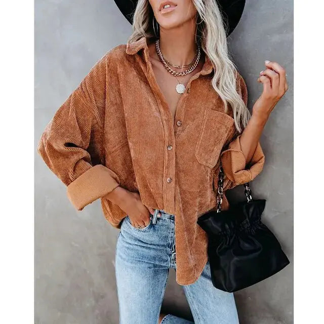 Women's Corduroy Button-Down Shirt for Autumn & Winter