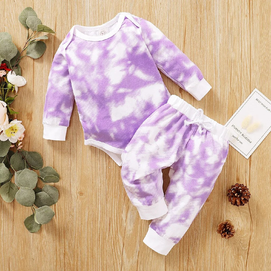 Tie Dye Baby Outfit Set for Boys & Girls – Long Sleeve Onesie & Drawstring Pants Set for Newborns & Toddlers