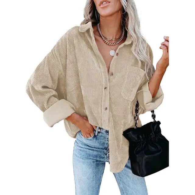 Women's Corduroy Button-Down Shirt for Autumn & Winter